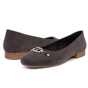 Nautical Buckle Bit Womens Gray Vegan Suede Fabric Slip-on Flats NWOB Size 7.5